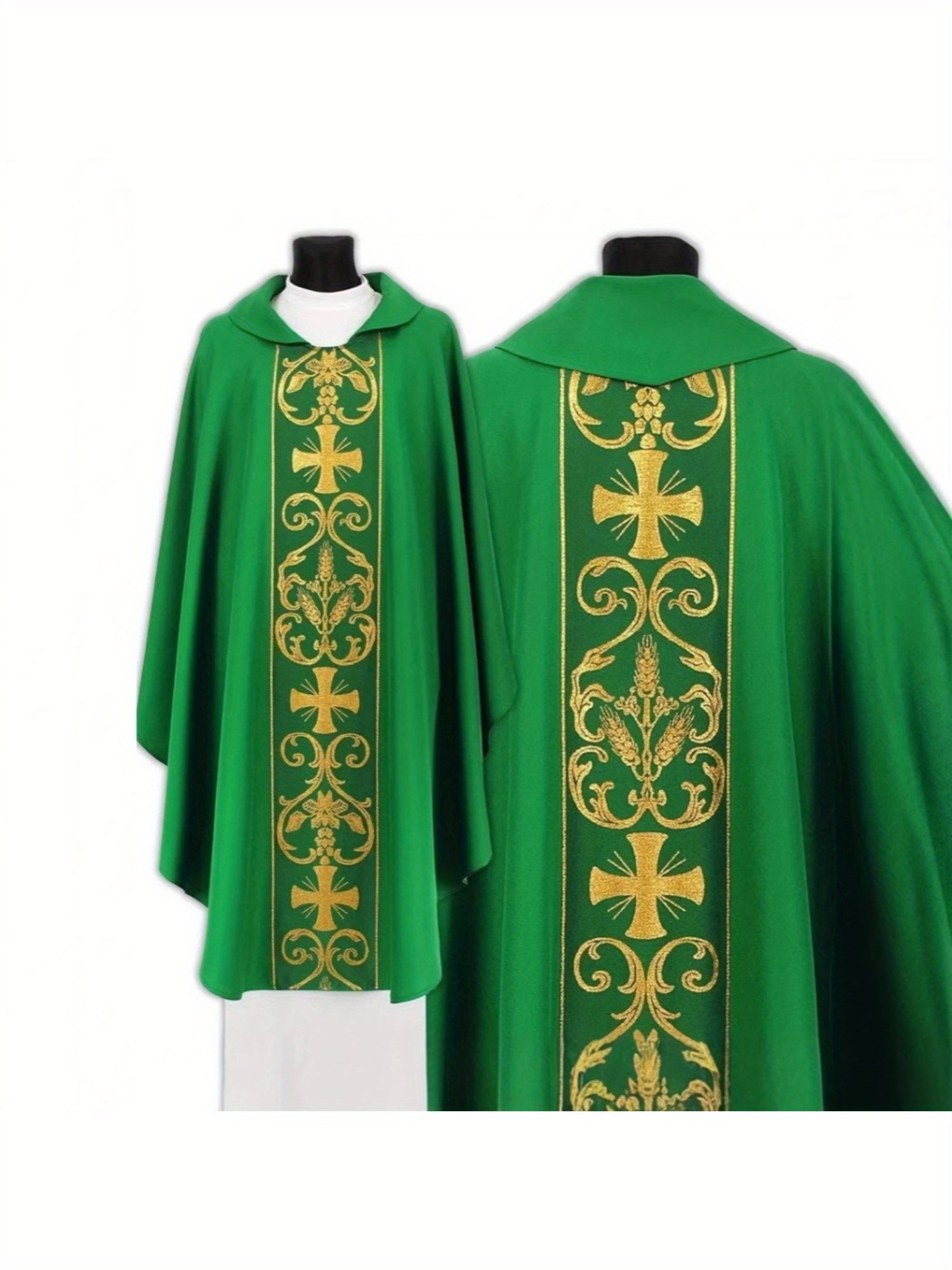 1ab628c661ef47298bf7fffc4b815d1a-goods.jpeg Gothic Priest Robe Costume - Medieval Clergy Attire with Open Collar, Non-Stretch Fabric for Halloween, Cosplay, Themed Parties - Available in Green, Purple, Red, White - Historical Church Robe Outfit for Adults & Teens, Halloween Costume, Intricate Pattern Design, Detailed Embroidery, Cosplay Enthusiasts, Highquality Embroidery, Cosplay Fans - Image 1