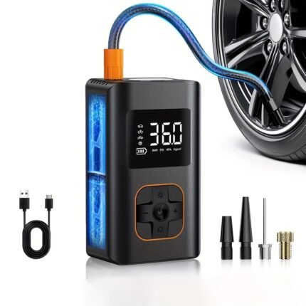 Tire Inflator Portable Air Compressor with Auto-Shutoff, 150 PSI Cordless Air Pump with Digital Pressure Gauge/LED Light, Rechargeable Lithium Battery, with Discharge Function, for Car Tires, Motorcycles, Bikes, Balls, Car Accessorie