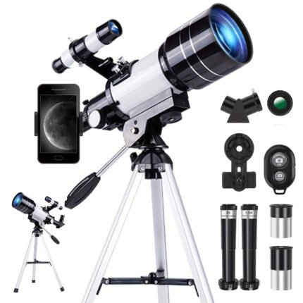 150X telescope, 70mm aperture telescope, suitable for adults, high magnification, portable astronomical telescope, with tripod phone holder, eyepiece, Barlow lens, perfect for viewing nature, education, and exploration. It is the best Christmas gift for family members