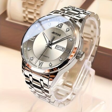 AIYISHI Men's Quartz Watch Stainless Steel Luxury Sports Men's Watch Tourbillon Calendar with Night Light Leisure Men's Father's Day Gift, AIYISHI