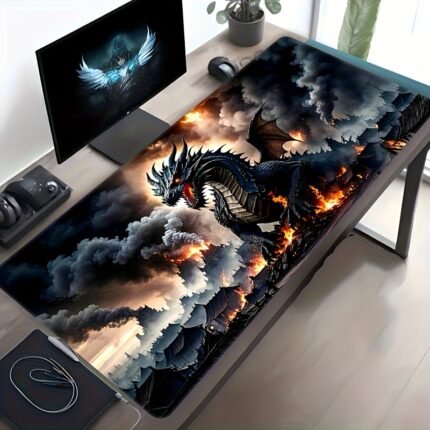 Extra-Large Dragon Design Mouse Pad - Non-Slip, Durable Stitched Edges, High-Definition Color Print, Smooth Surface for Gaming & Office Use, Perfect Gift for Gamers and Professionals, Gaming Mouse Pad | Vibrant Dragon Design | Durable Mouse Pad, Large Mouse Pad, Mouse Pad Toothless, Character Mouse Pad For Desk, Smoke Effect, Desktop Mat Large New Age, Mouse Pad Cm, Mouse Pad Knight, Gaming Mouse Pad, Gaming Accessory, Office Desk Accessory