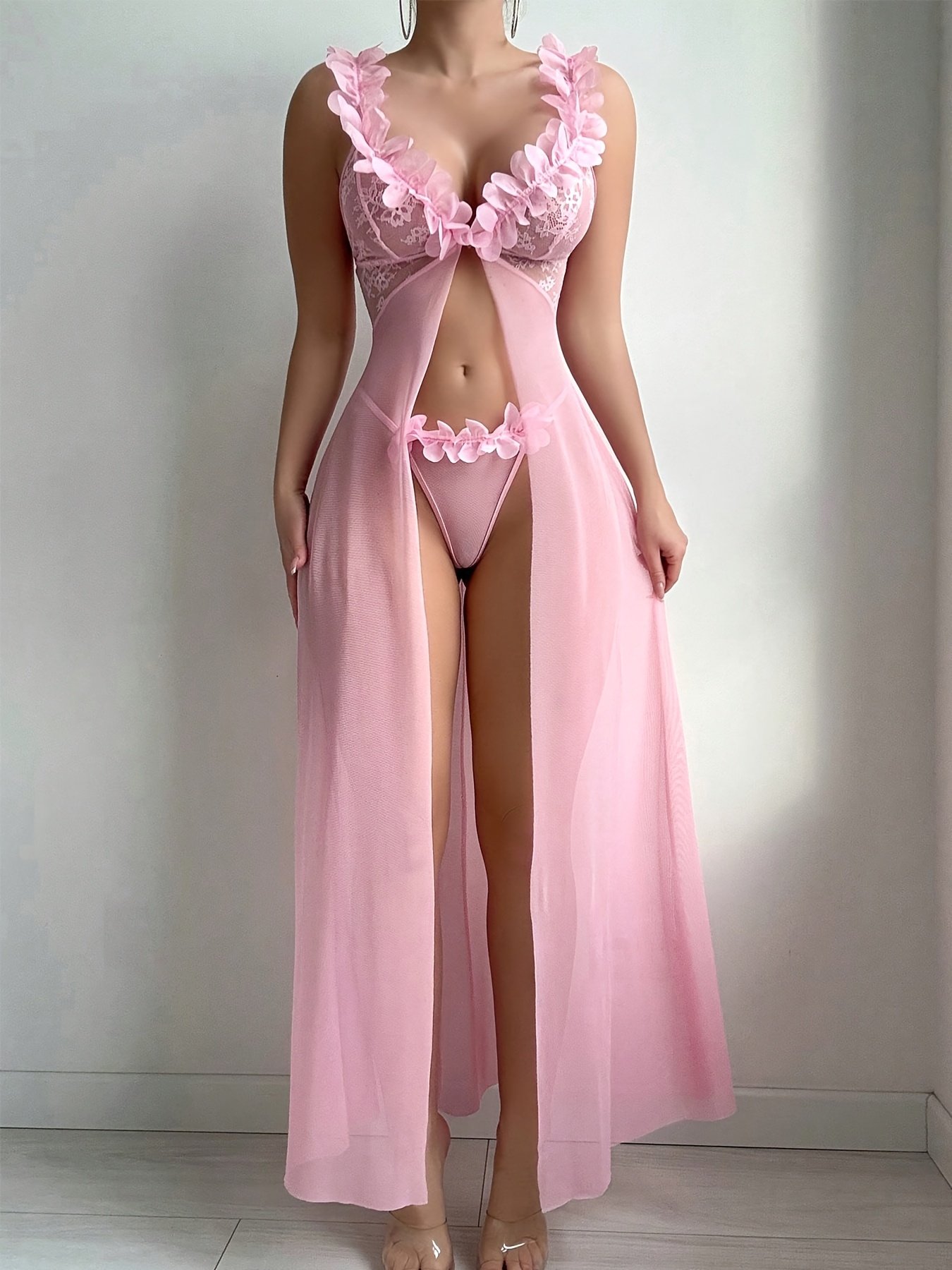1bd5eb79-5ec8-49d1-80f2-46006af84a36.jpg 2 Sets Of Europe And The United States Sexy Love Interest Pajamas Female Temptation Open Fork See-through Halter Dress Long Skirt Thong Pants Two Sets to Send A Lover Gift Lover - Image 1