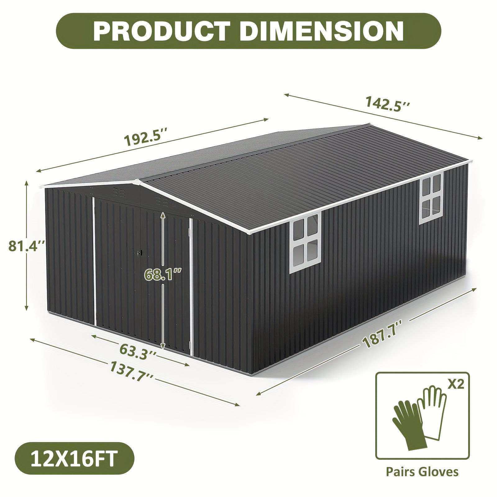 1c219bfd-141b-4bf2-ab4e-cf82c88399ce.jpg 12x18 FT Extra-Large Outdoor Storage Shed With Hinged Door & 2 Windows Heavy-Duty Metal Tool Shed For Backyard, Garden, Patio, Or Lawn Black - Image 1