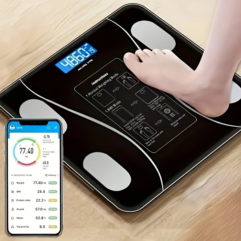 1c57dce4-58de-49ce-a26e-ed5cd72d2e07-1.jpg Intelligent Bathroom Scale, Digital Body Scale, With Backlit LED Display Screen And Sturdy Tempered Glass, Compact Size, Weighing Up To 400 Pounds/180 Kilograms. - Image 1