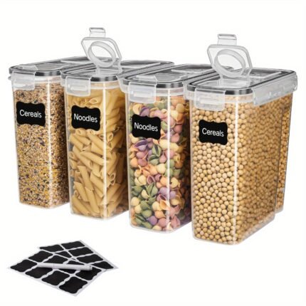 8pcs Food Storage Containers with LIDS [4L/ 135.27 Oz], Clear Food Jars, Moisture-Proof Sealed Fresh-Keeping Containers for Cereals, Rice, Salt, Pepper, Tea, Nuts And Coffee Beans, Plastic Food Storage Jars, Household Kitchen Items (4 Jars +4 LIDS)