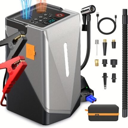 25000mAh 5-in-1 Portable Jump Starter with Air Compressor - 150PSI Digital Tire Inflator, QC18W Fast Charging USB Output, LED Emergency Light & Car Battery Charger for Gas/Diesel Vehicles, Tire Inflator Portable, Modern Design, Robust Construction