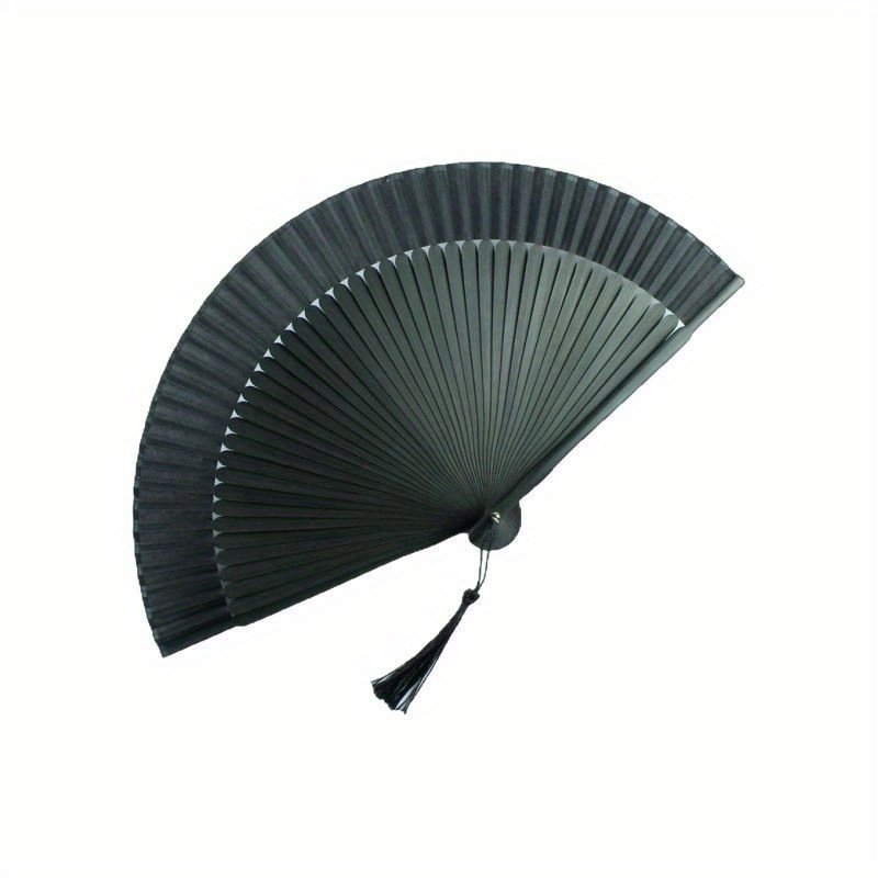 203462fd76de4e51a1f1878348bacfd0-goods.jpeg 1pc/2pcs Elegant Retro Bamboo Folding Fan - Chinese/Japanese Vintage Style, Black Tassel, Includes Silky Texture Fan Case, Perfect for Women, Dance, Party, Wedding, Summer Outing, Portable and Home Decoration, Asian Home Decoratio - Image 1