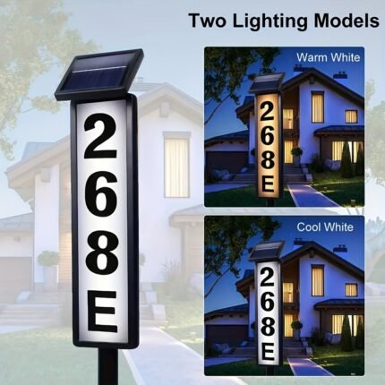 Solar-powered House Number Light, Ground-inserted Lawn Lamp, No Wiring Required, Automatically Lights Up At Night, Prominent Address Plaque, Suitable For Homes, Mailboxes, Factories, And Commercial Areas --