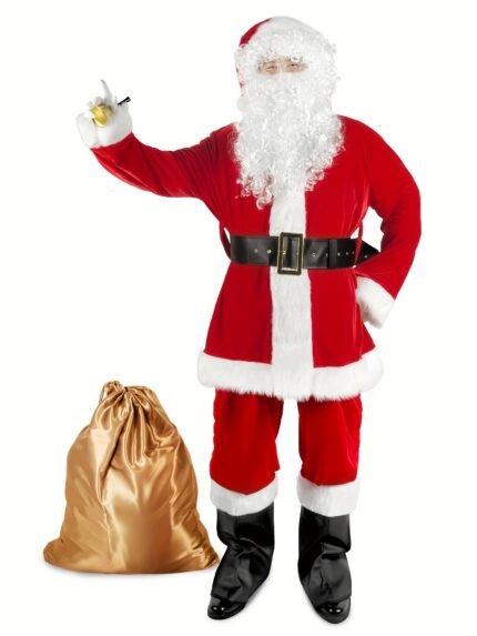 Santa Claus Costume for Men 11pcs Set Adult Santa Suit Christmas Deluxe Velvet Xmas Cosplay Holiday Outfit