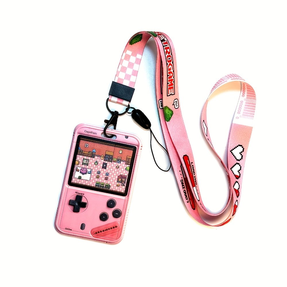 217e38c3-d58d-4ffa-999c-78be55682e4d.jpg Pink Retro Game Boy Design ID Badge Holder with Adjustable Neck Strap - 2 Credit Card Slots, Gaming Buttons & Hearts Pattern for Doctors, Students, Office, Commuters, Cute Id Badge Holder - Image 1