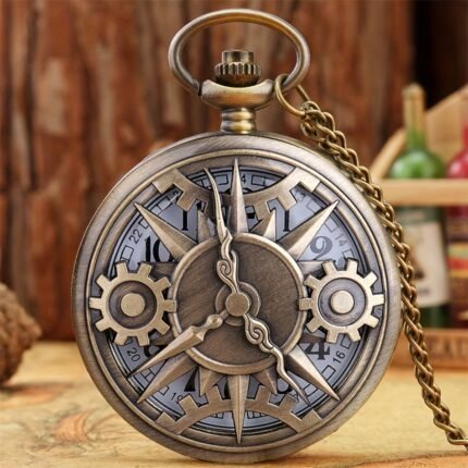 1pc TOOP Vintage Bronze Pocket Watch for Men - Skeleton Gear Design, Steam-Inspired Necklace Chain, Quartz Movement, Round Alloy Case, Non-Waterproof, Cool & Handsome Style, Fashion Accessory, Classic Appearance, Detailed Craftsmanship