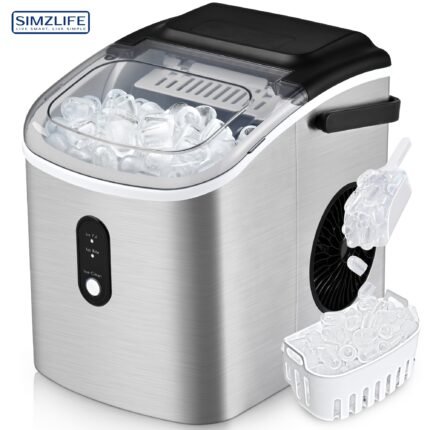 26.5Lbs/34Lbs/44Lbs/100Lbs Per Day, Ice Maker with Nugget/Bullet/Cube Ice, 6-Min Quick Ice, Self-Cleaning, Portable Countertop & Commercial Ice Machine with Scoop & Basket, for Home/Office/RV/Camping, Black/Silvery