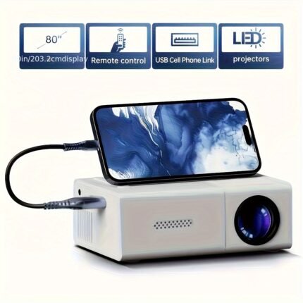 Portable Projector, Support 1080P, USB Connection, Remote Control - Compatible with Smartphones, Tablets, Laptops, TV Sticks And USB Drives, Desktop Mount, LCD Display, Power Supply, Button Control, HDTV Input, 854*480 Resolution, Large Screen Display | Modern Projector | Compact Design, Movie Projector