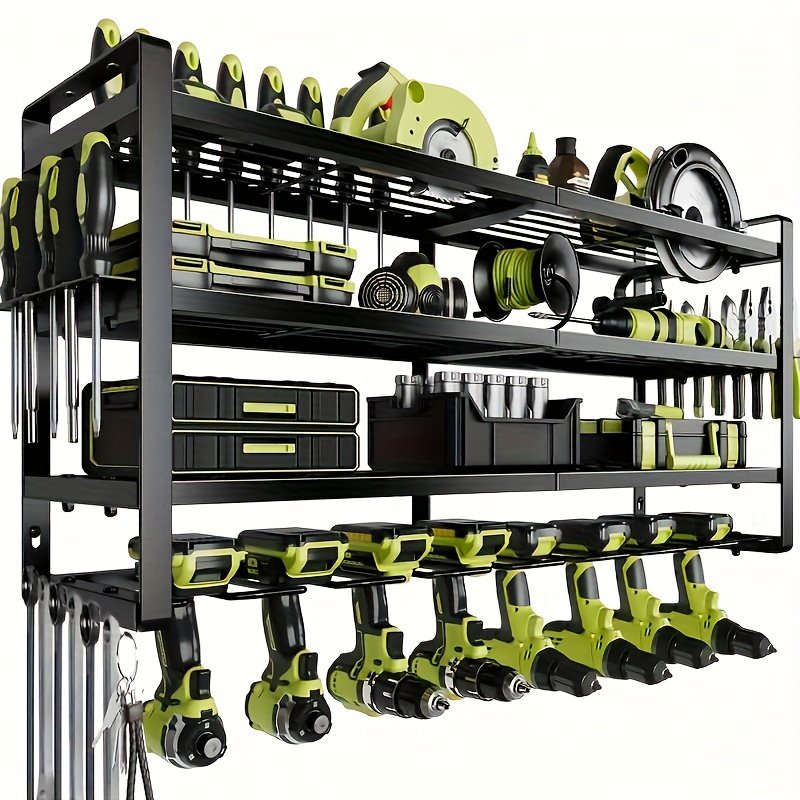 233e2a6e-650e-49e2-9150-72381869143a.jpg Heavy-Duty Metal Wall-Mounted Tool Organizer & Storage Rack with Drill Stand - Multi-Tier Garage Workshop Organizer with Powder-Coated Black & Yellow Design, Tool Storage Shelf with Tool Holder, Drill Display & Power Tool Station - Ideal Gift for Men, Boyfriend, Father's Day - Garage Organization System, Storage Racks - Image 1