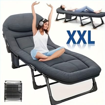 600 Lbs Portable Folding Camping Bed With Comfortable Mattress And Pillows - Breathable Fabric, Thick Steel Frame 6-position Adjustable Folding Camping Bed For Hiking And Leisure