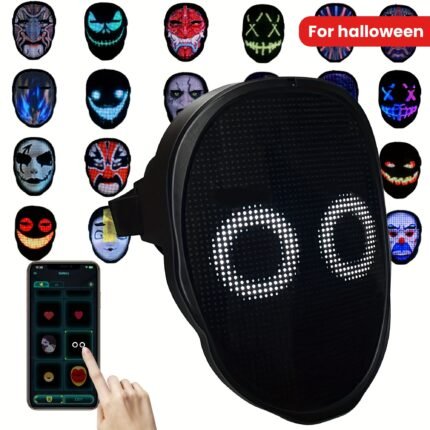 Led Mask With App Controlled, Customizable Shining Mask, Lighted Face Transforming Mask, LED Light Up Halloween Mask For Adults