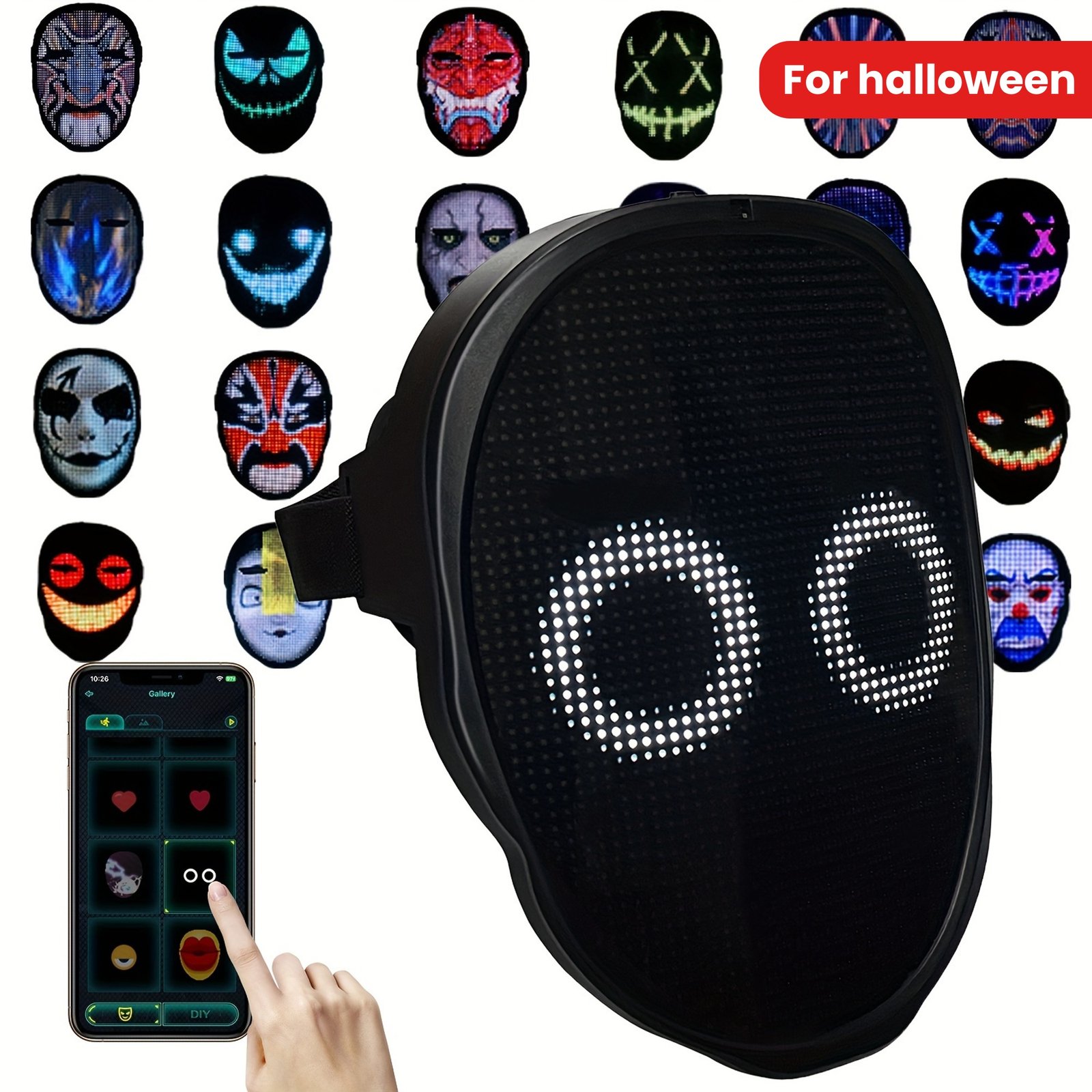 23bc1c9e93a84f3fc4c28a2ef003c07e_xuBPRGvoW8FxK.jpg Led Mask With App Controlled, Customizable Shining Mask, Lighted Face Transforming Mask, LED Light Up Halloween Mask For Adults - Image 1