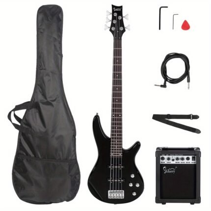 GIB 5-String Full-Size Black Electric Bass Guitar with SS Pickups - Premium Basswood & Rosewood Fingerboard, Right-Handed Design, Includes Gig Bag, Strap, Picks & Accessories for Professional & Experienced Players, Bass Guitar Accessories, Musician'S Gear, Sleek Instrument, Durable Construction, Highquality Build, Music Enthusiasts