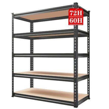 [Heavy Duty Shelving] Heavy Duty 5 Tier 2000LBS Metal Shelving Units | 72"H /60"H Garage Shelving Storage Shelves, Adjustable Metal Shelving Unit for Garage Shelves Utility Rack Shelf for Basement Pantry Closet Shelves, Black, Utility Shelves