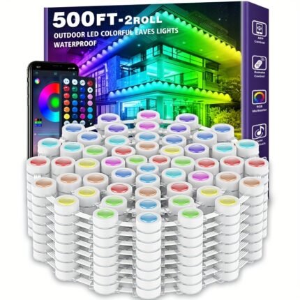 500FT Permanent Outdoor RGB Lights, Smart LED Eaves Lights With App/Remote Control, For Christmas And All Holiday Decor, Daily And Accent Lighting, House Roof And Garden Lighting