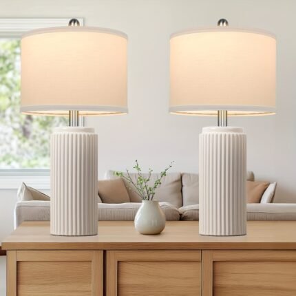 Set of 2 Modern Farmhouse Table Lamps - Heavy-Duty Ceramic & Construction, Elegant cylindrical base, for Living Room, Bedroom, Home Office, Dorm - Compatible with US Electrical Outlets (120V) - Ideal for Modern or Traditional Decor, Vintage Table Lamp, Bedroom Lamps for Nightstand, Floor Lamp, Stained Glass Lamp, Table Light Lamp, Bedside Lighting, Rustic Decor, Highquality Materials, Handcrafted Design, Decorative Lighting, Ambient Lighting