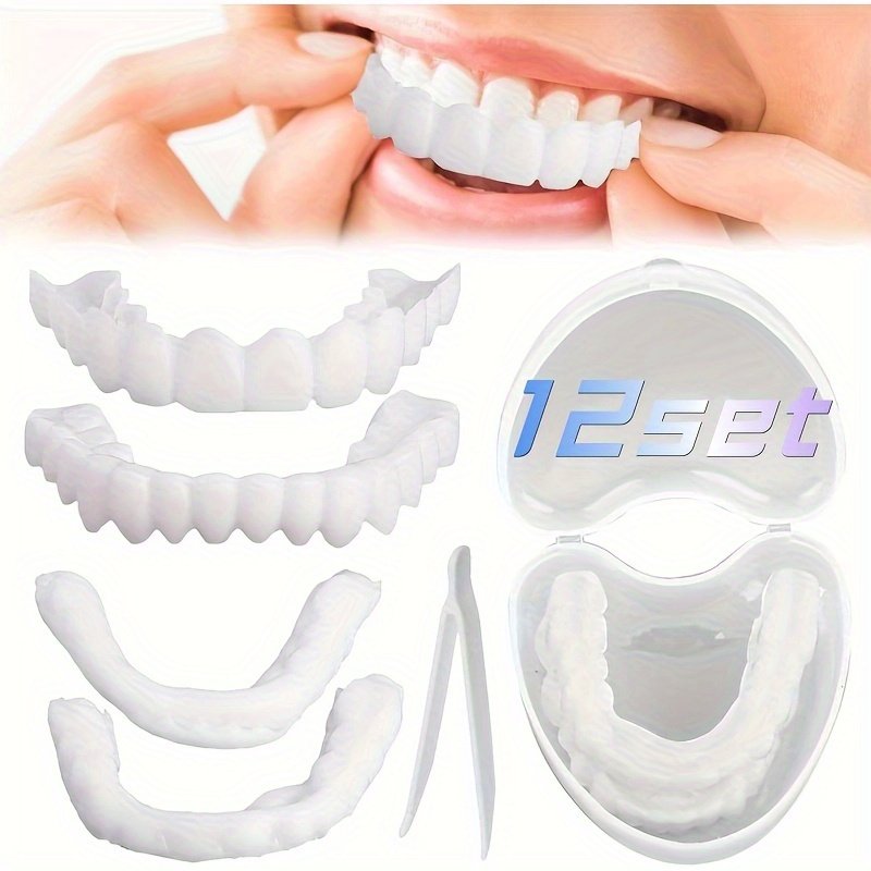 263f0b3b1f274eb6a8e0a1d436ffd665-goods.jpeg 12 Sets Adjustable Snap-On Dentures, Temporary Dentures for Upper and Lower Teeth, Unisex Instant Whitening Teeth Kit, Easy-to-Wear Dental Veneers - Image 1