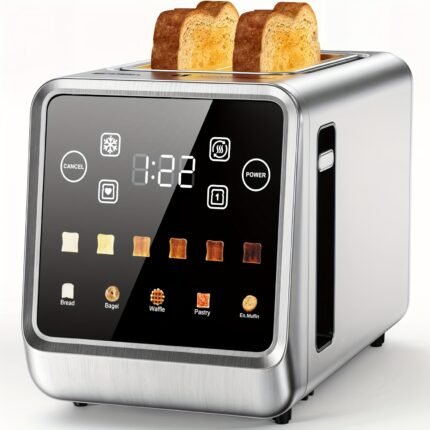 Touch Screen Toaster 2 Slice, Stainless Steel Smart Digital Toasters With Memory Function, 5 Bread Types & 6 Shade Settings, 1.5" Toasters 2 Slice Wide Slot, 900W.