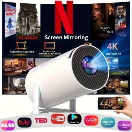 Mini Portable Projector 1080P Native Resolution Supports 4K Decoding Smart Projector With WiFi6 And BT5.0 180° Rotation Home Projector With Built-in Android 11.0 System Valentine'S Day Gift