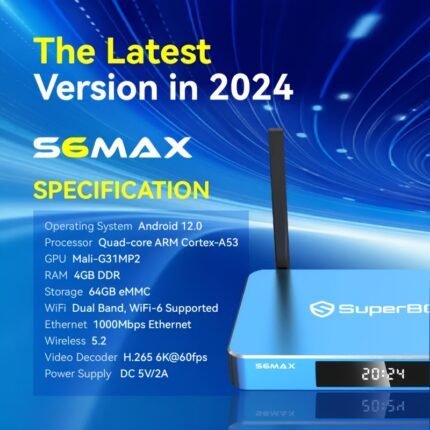 SuperBox S6 MAX. It Is A Powerful Smart Box With Features Such As Time Transfer And Parental Control, Equipped With A Super Powerful TV Box With Voice Control Remote Control, And 6K Video Effects That Are Perfect For Families.