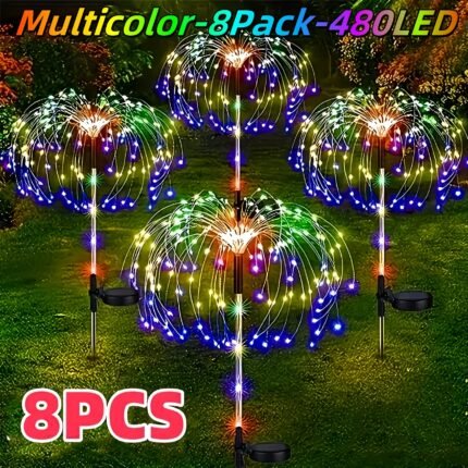 8pcs Set -1 Outdoor Solar Powered Fireworks Light, Christmas Decoration, IP65 Waterproof with 8 Lighting Modes. Christmas Decoration Is Used for DIY Decoration Of Gardens, Courtyards, Parties, Christmas, Halloween Decorations | Christmas Lights