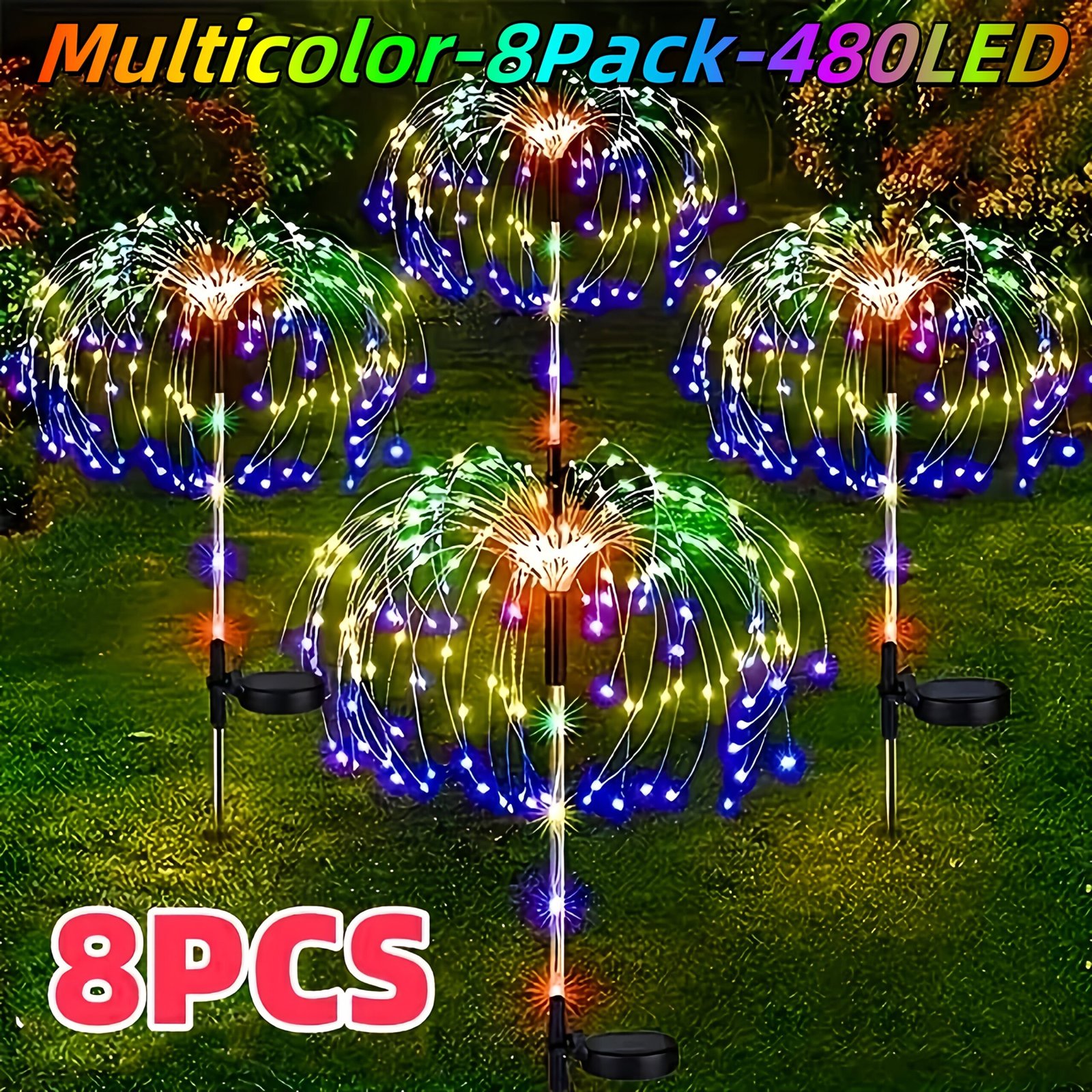 28e6e783-242d-40cb-8aeb-1816e3acb653.jpg 8pcs Set -1 Outdoor Solar Powered Fireworks Light, Christmas Decoration, IP65 Waterproof with 8 Lighting Modes. Christmas Decoration Is Used for DIY Decoration Of Gardens, Courtyards, Parties, Christmas, Halloween Decorations | Christmas Lights - Image 1
