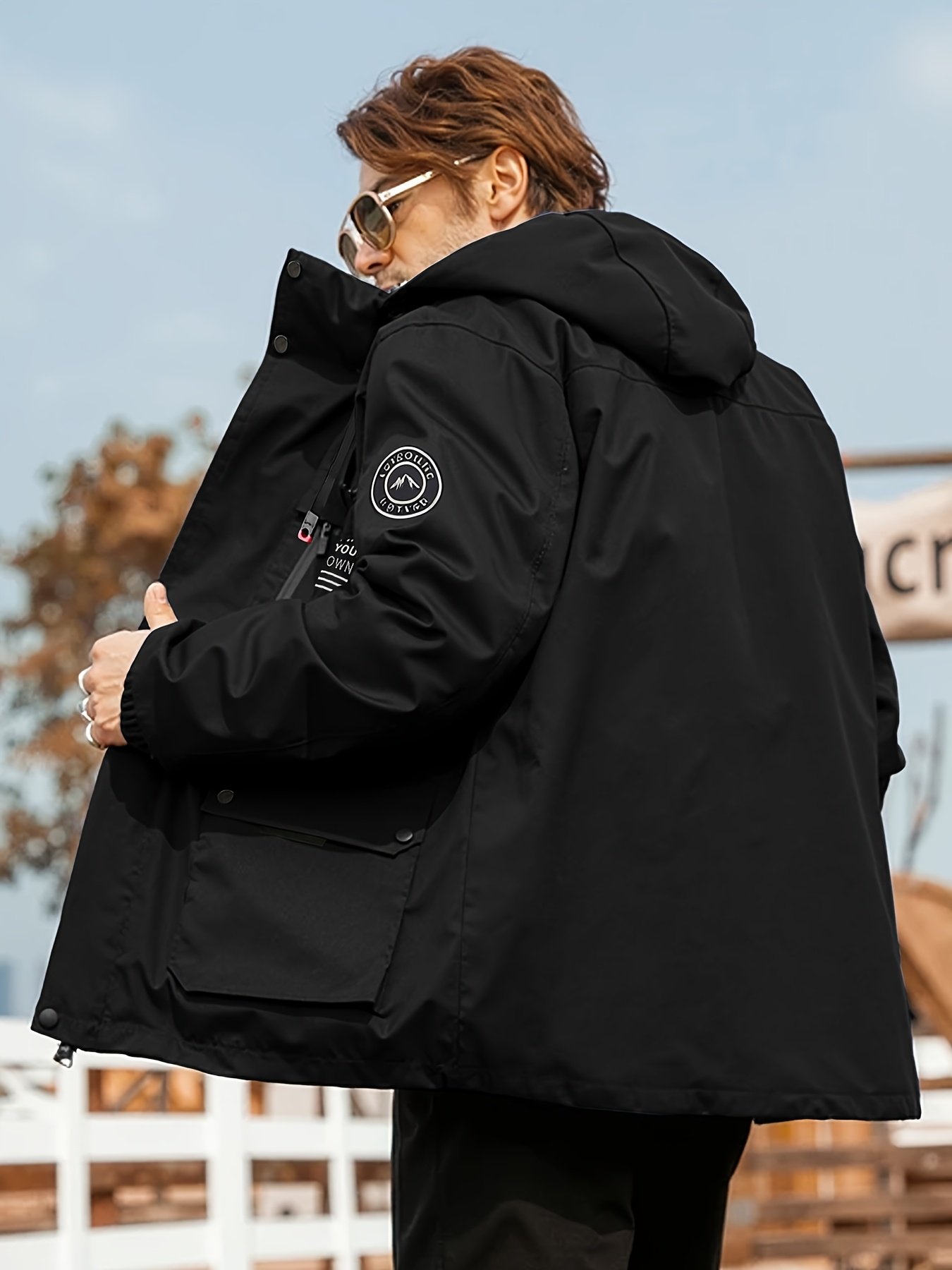 29e0e786-0ef7-471e-a6dd-5e03ae37f199.jpg Men's Heavy-Duty Hooded Jacket - Windproof Loose Fit Coat with Multiple Zippered/Pocket - Oversized Workwear Jacket for Big & Tall - Machine Washable Polyester Outerwear for Travel, Hiking, Home - Non-Stretch Fabric Construction, Hiking Apparel, College Style, Durable Construction, Travel Apparel, Reinforced Stitching, Outdoor Enthusiasts, PLUS SIZE - Image 1