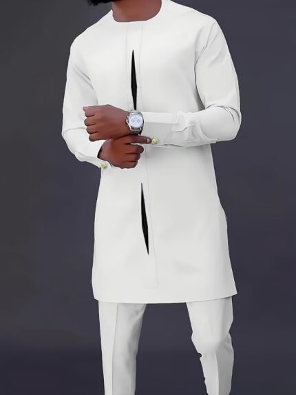 Men's Casual Long-sleeved Two-piece Suit Mid-length Top And Trousers