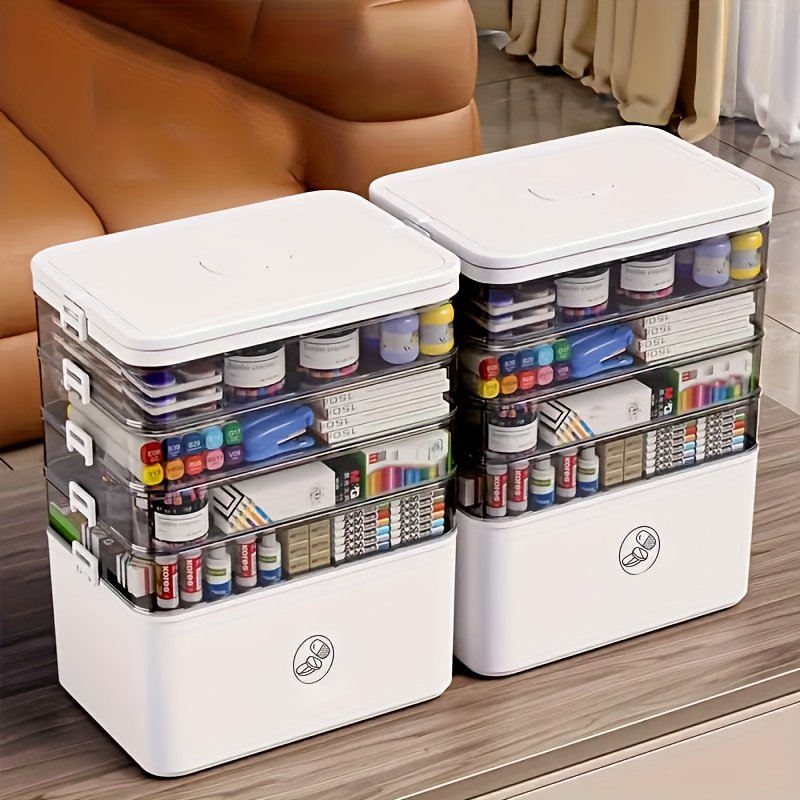 2a94a487-4bfe-4844-80fa-b49fb72be469.jpg Large Capacity Multi-Layer Durable Plastic Storage Box - Portable, Easy-Clean Organizer for Pills, Office Supplies, Sewing, Bathroom Essentials - Transparent Design for Visibility, Bathroom Organizers And Storage - Image 1