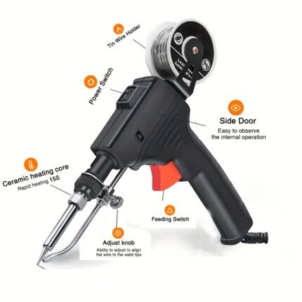 Handheld Automatic Soldering Gun with Adjustable Rubber Stand - Fast Heating for Circuit Boards, Car Electrical Repair & DIY | Ergonomic, Precision Control & Comfort Grip