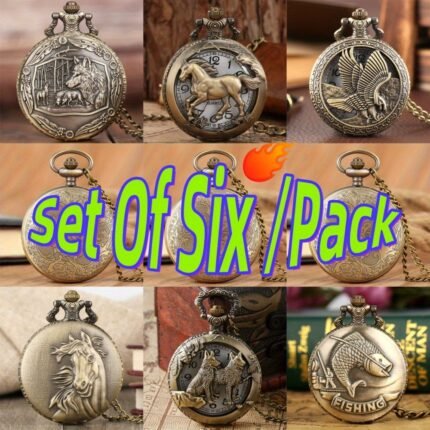 Set Of Six Per Pack Classical Vintage Pocket Watches, Pining For The Good Old Days, Best Presents To Family Members and Friends, Unique Hollowmas New Year Christmas Birthday Gifts