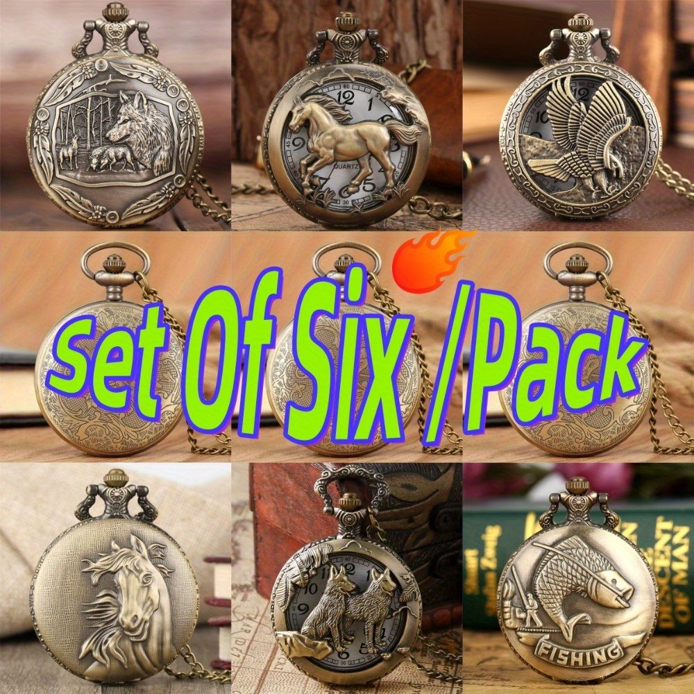 2ad34452beea4c0c87d46705fa8d38f2-goods.jpeg Set Of Six Per Pack Classical Vintage Pocket Watches, Pining For The Good Old Days, Best Presents To Family Members and Friends, Unique Hollowmas New Year Christmas Birthday Gifts - Image 1