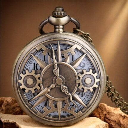 1pc Women's Fashionable Elegant Necklace Pocket Watch with Hollow Gear Design, Quartz Movement, Adjustable Crown & Chain Link - Unique Christmas Birthday Gift Accessory, Creative Accessory, Metallic Finish