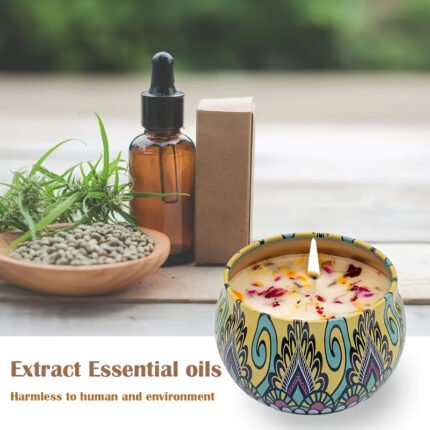 4-Pack Jasmine, Sandalwood, Lavender & Rose Scented Soy Wax Candles in Reusable Decorative Oval Box - Long-Lasting 12+ Hour Burn Time, for Relaxation, Bath, Yoga & Valentine’s Day Gifts, Wax for Candle Making, Vibrant Pattern, Natural Ingredients, Home Fragrance, Stylish Home Decor, Premium Fragrance, Gift Shoppers