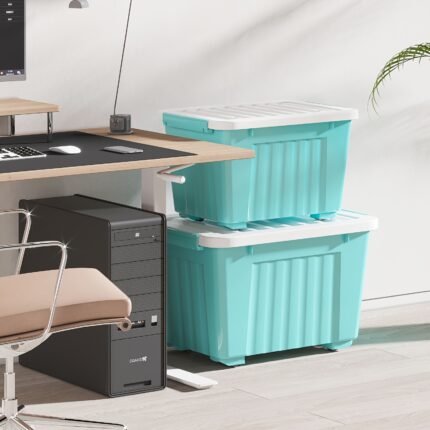 Storage Boxes Available in Sets of 4 Or 6, Suitable for Home Use to Store Various Items, with a Large Capacity of 72 Quarts Or 97 Quarts, Featuring Lids And Wheels, And Can Be Stacked