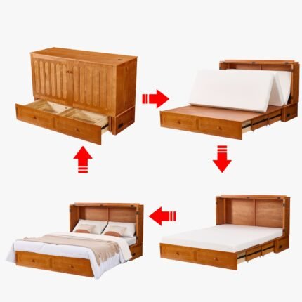 Queen Murphy Bed with Foldable Platform - Space-Saving Wall Bed, Built-in Charging Station (No Assembly Needed), Heavy-Duty Metal Frame, Modern Cabinet Design with Storage Shelves - Converts to Sofa, Ideal for Guest Rooms, Home Offices, Small Apartments - No Assembly Required, Apartment Living, Sleek Furniture, Highquality Build, Multifunctional Furniture, Urban Dwellers