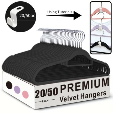 20/50 Flocked Velvet Anti-Slip Hangers, Luxury Ultra-Thin Suit Hangers For Space Optimization, Space-Saving Hangers With Hooks, Anti-Slip Shoulder Groove Design, Heavyweight Suit Hangers, Reinforced Thick Clothing Hangers