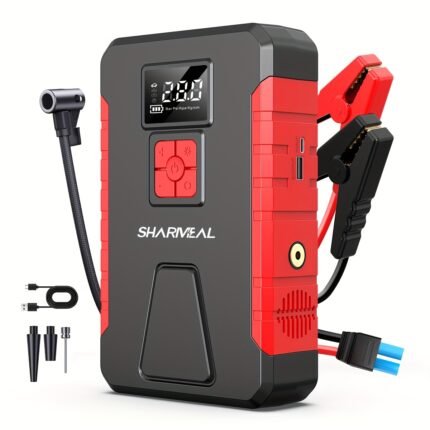 SHARMEAL 4500A Peak Automotive Jump Starter & 150PSI Tire Inflator, Air Compressor Car Jump Starter, Emergency Battery Booster, Intelligent Air Compressor with Real-Time Pressure Monitoring, LED Safety Light, USB-C Power Bank, Portable Jump Starter With Air Compressor, Roadside Assistance Device, Vehicle Emergency Tool, Multifunctional Device, Portable Inflator, Highperformance Inflator, Sturdy Jump Starter, Vehicle Maintenance Tools, Road Trip Essentials