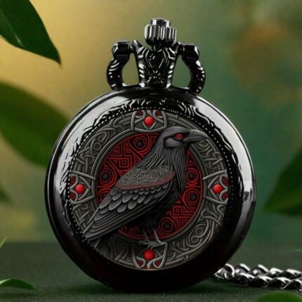 1pc Elegant and Fashionable Black Necklace Quartz Pocket Watch, Bird Creative Pattern Design, Autumn Forest Aesthetics, A Unique New Year, Christmas and Birthday Gift