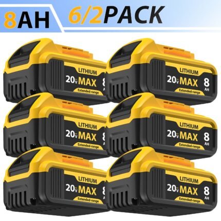 2Pack 20V 8.0Ah Lithium Battery Replacement For Dewalt 20V Battery Compatible With Dewalt 20 Volt Battery DCB200 DCB201 DCB206 DCB210 DCB203 For DeWalt 20V Cordless Power Tools 2pcs
