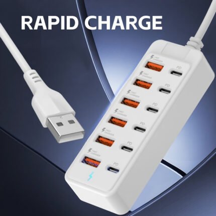 12-Port USB 3.0 & Type-C Fast Charging Power Strip with 66W PD, 6 USB-A + 6 PD Ports, 37.4inch Heavy-Duty Extension Cord, Compact Design for Home Office & Workspace, Overload & Short Circuit Protection, Durable Construction, USB-Powered Charging Station, Workspace Charging Hub, Multidevice Charging Station, Spacesaving Charger, Modern Power Adapter, Longlasting Durability, Reliable Power Adapter, Multiport Charger, Home Professionals, Gadget Users