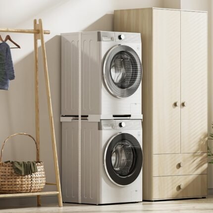 SEISSO Washer Dryer Stacking Kit, Universal Stacking Kit For 27"/26"/25"/24" Washing Machine & Dryer, Adjustable Laundry Stacking Kit With Fix Belt And Rubber Mats Fit For Front Load Washer And Dryer