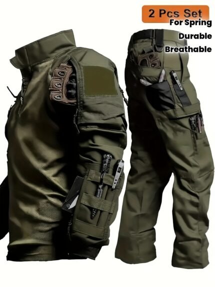 Latest Stylish Men'S Tactical Workwear Frog Set for Spring and Autumn, Featuring Multi-Pocket Pants + Long-Sleeve Outdoor Training Durable Breathable Shirt Sportswear, Durable and Men'S Workwear Suit