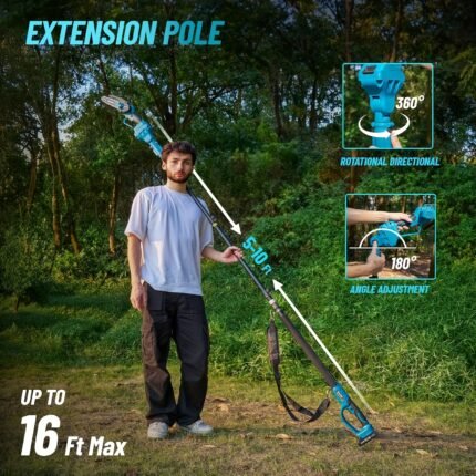 Seesii 2-IN-1 Pole Saw & Cordless Chainsaw, 6-Inch Brushless Chain Saw With 2pcs Battery, 16-Foot MAX Reach Brach Tree Saw With Extension Pole For Wood Cutting Garden