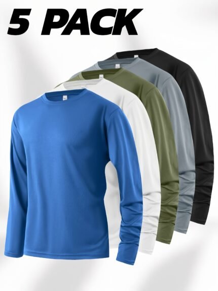 5pcs Men'S Athletic Tops - Quick-Dry Breathable Gym Shirts, Soft Polyester Workout Tees for Running, Training, Casual Attire - Multi-Color Pack (Green, Blue, White, Black, Grey) - Ideal for Home, Outdoor & Everyday Use, Gym Clothes, Running Gear, Round Neck Tshirt, Comfortable Fit, Training Shirt, Sporty Style, Lightweight Shirt, Activewear Top, Active Men